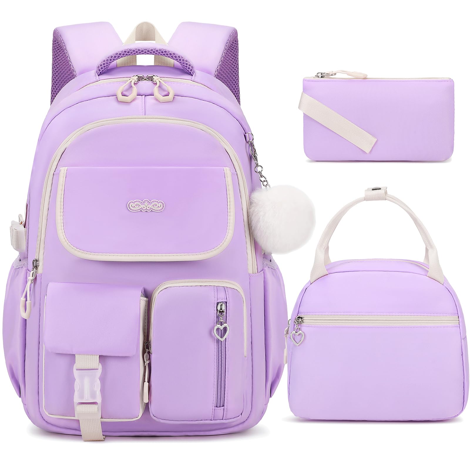 DIGOBAY Backpacks for Girls, 3PCS School Backpack with Lunch Box Pencil Pouch for Teen Girls Kids Elementary Primary Middle High College Daypack