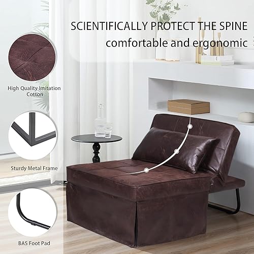 Miniatura 41 de Sofá cama estilo otomana plegable multifuncional 4 en 1, de lino transpirable, con silla convertible moderna de respaldo ajustable, para sala de