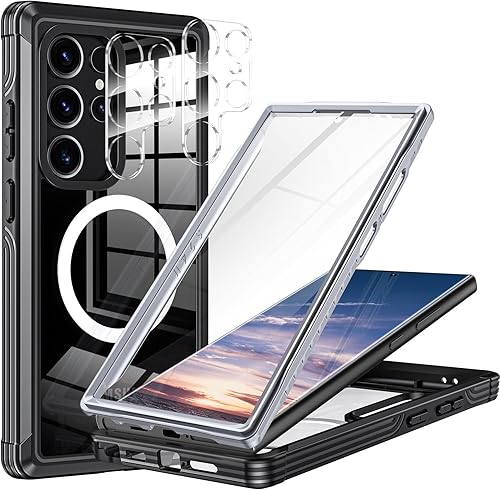 Hekodonk Funda para Galaxy S24 Ultra, compatible con Magsafe protector de pantalla de vidrio templado integrado y 2 protectores de lente de cámara Hekodonk Funda para Galaxy S24 Ultra, compatible con Magsafe protector de pantalla de vidrio templado integrado y 2 protectores de lente de cámara