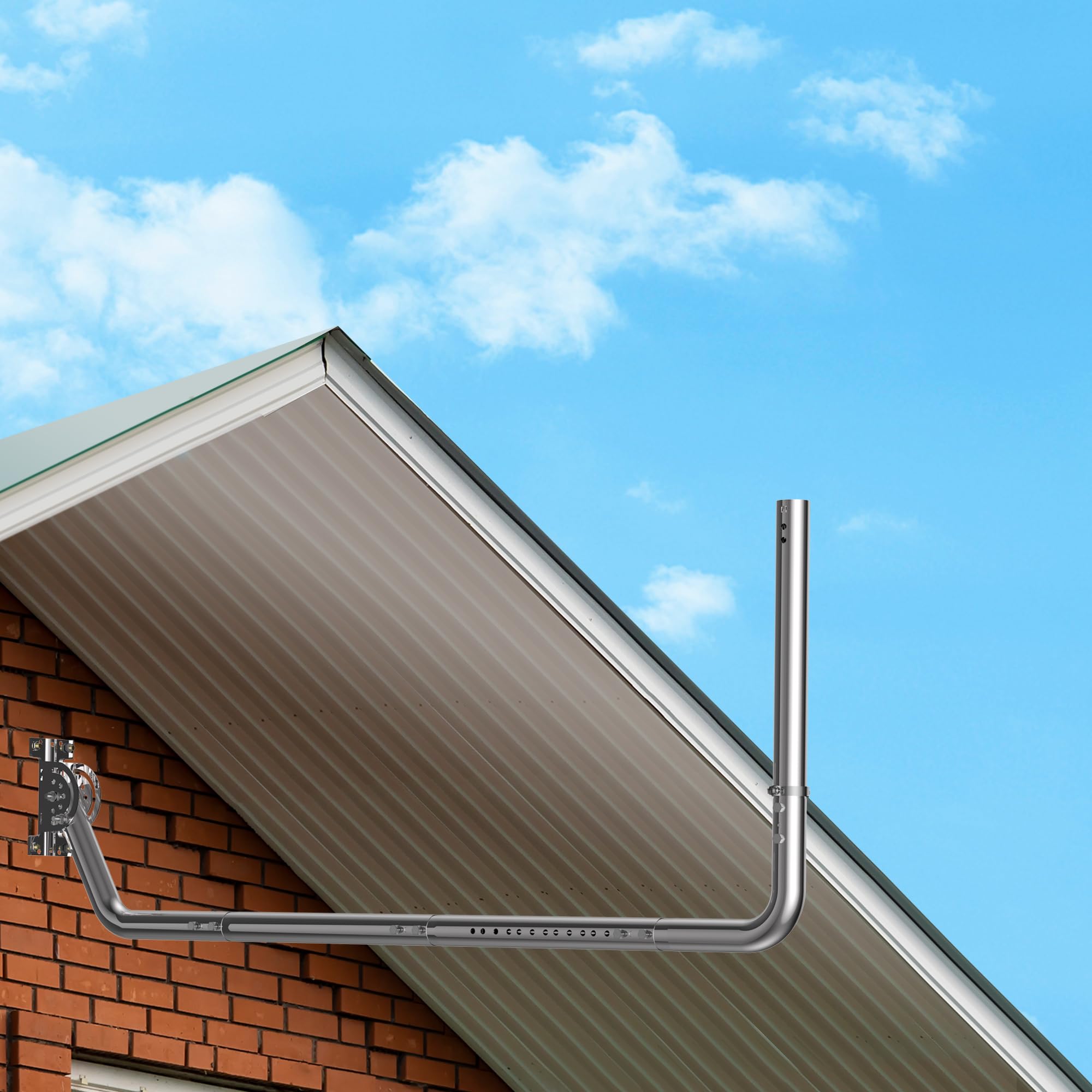 Langer Wand-Antennenhalter - Langer Dachrinnenstab mit 90° Winkel, Verlängerungsrohr, Verbindungsadapter und Schrauben. Perfekt für externe TV-Antennen (Silber)