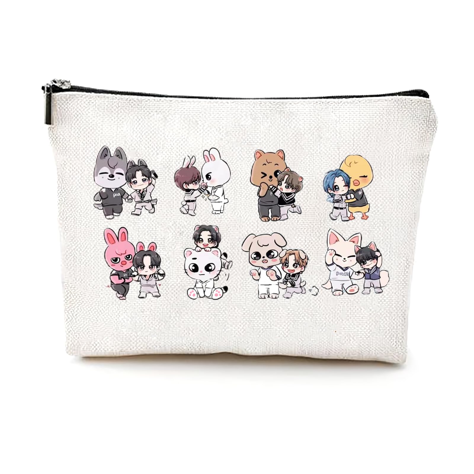 NOVETUTOTAKorean Pop SKZOO Cosmetic Bag - Travel Makeup Bag, Stray Kids Group Music Singer Toiletry Bags - Fans Musical Gift Portable Pouch Women Girl, Fan Characters Zipper Organizer Gifts
