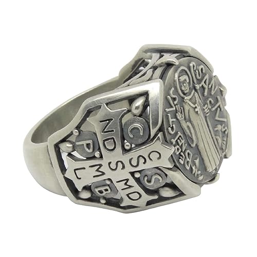 Miniatura 7 de St Benedict christian catholic ancient Sterling Silver 925 medal mens ring, Exorcism