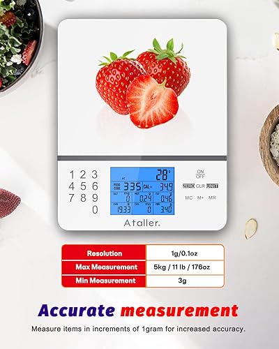 Miniatura 3 de Ataller Báscula de alimentos con calculadora nutricional, báscula digital de cocina, báscula de alimentos para cocina, calculadora de calorías para