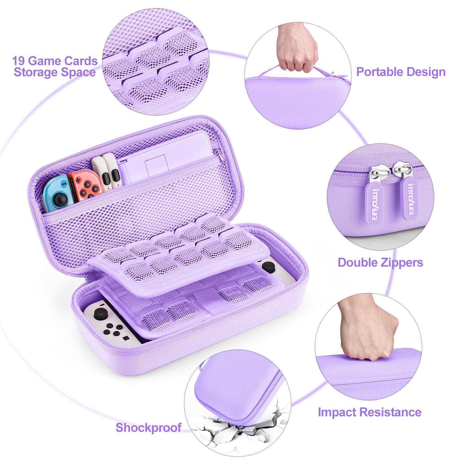 innoAura Switch OLED Case 19-in-1 Bundle for NS Switch OLED (2021), with Carrying Case, Screen Protector, Stand and Thumb Grips, Purple - Image 7