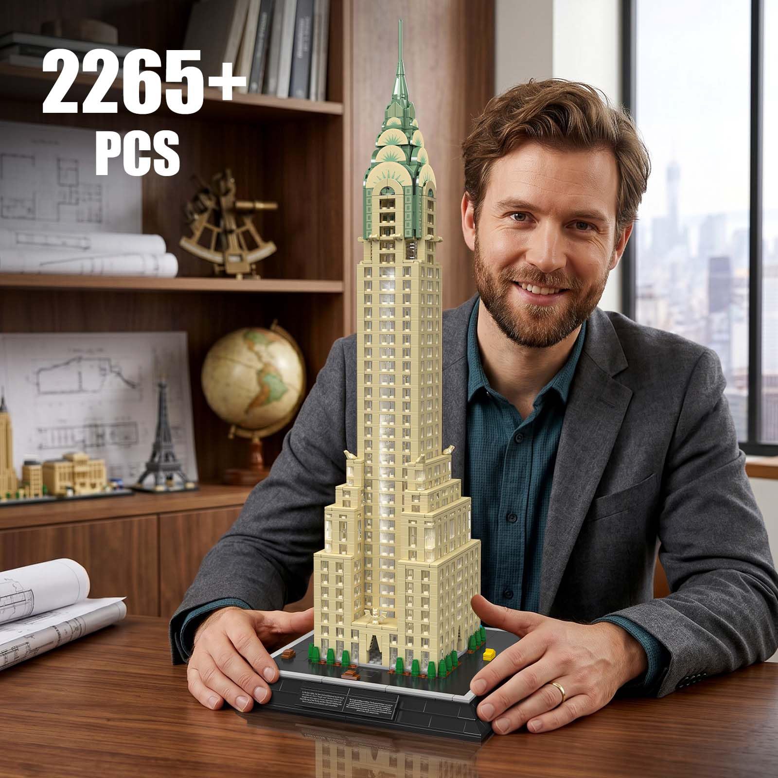 Mould King 22036 Architektur Klemmbaustein Set, 2265 Teile Wolkenkratzer Modellbausatz mit LED-Beleuchtung, Detailreiches Hochhaus-Modell, Sammlermodell und Display-Dekoration für Erwachsene