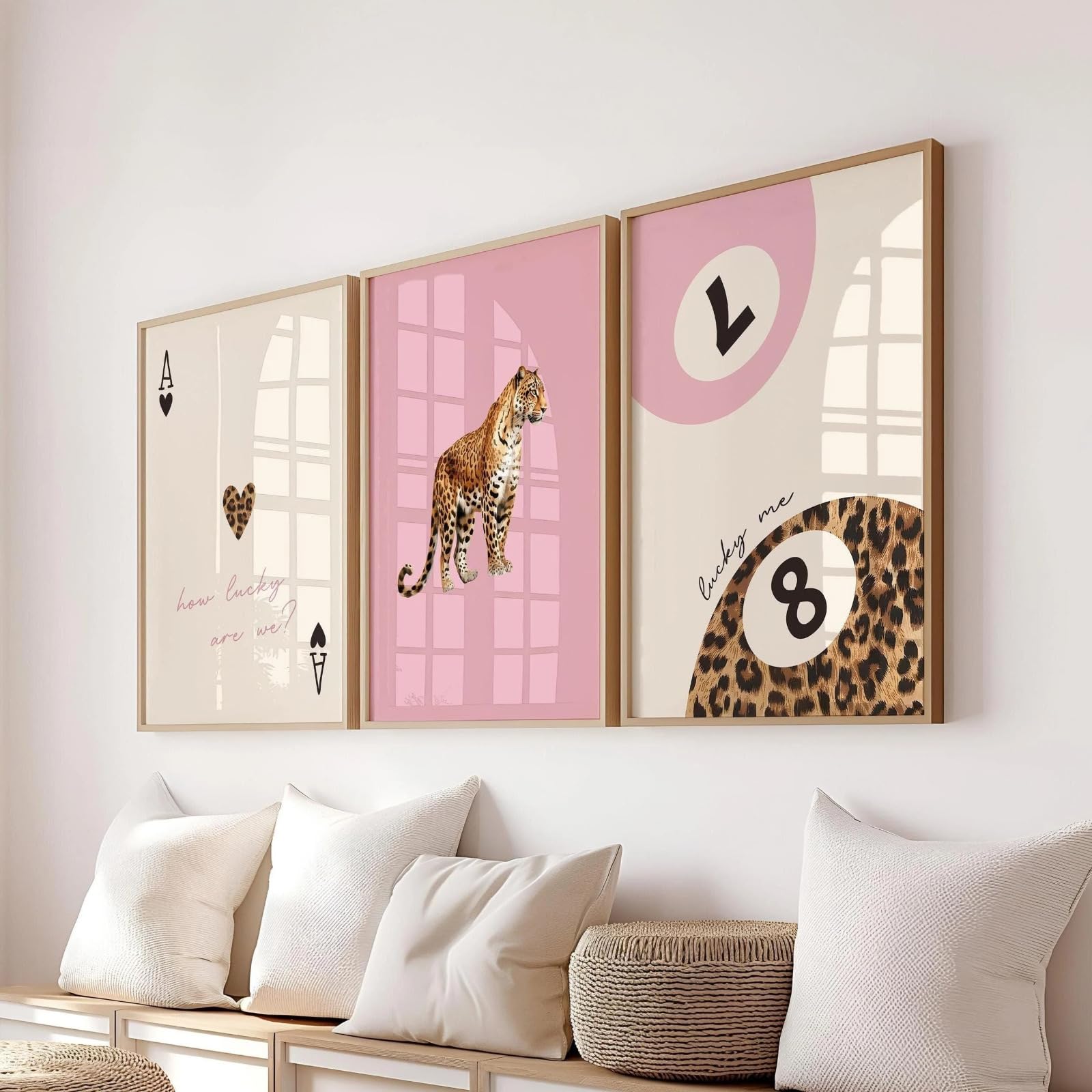 JORCEDI Set of 3 Posters,Trendy Leopard Wall Art,Pink Cheetah Print Canvas Wall Decor,8 Ball Lucky Poster,Aesthetic,for Girls Bedroom, Apartment Dorm,Living Room Unframed (30x40cm,pink 1)