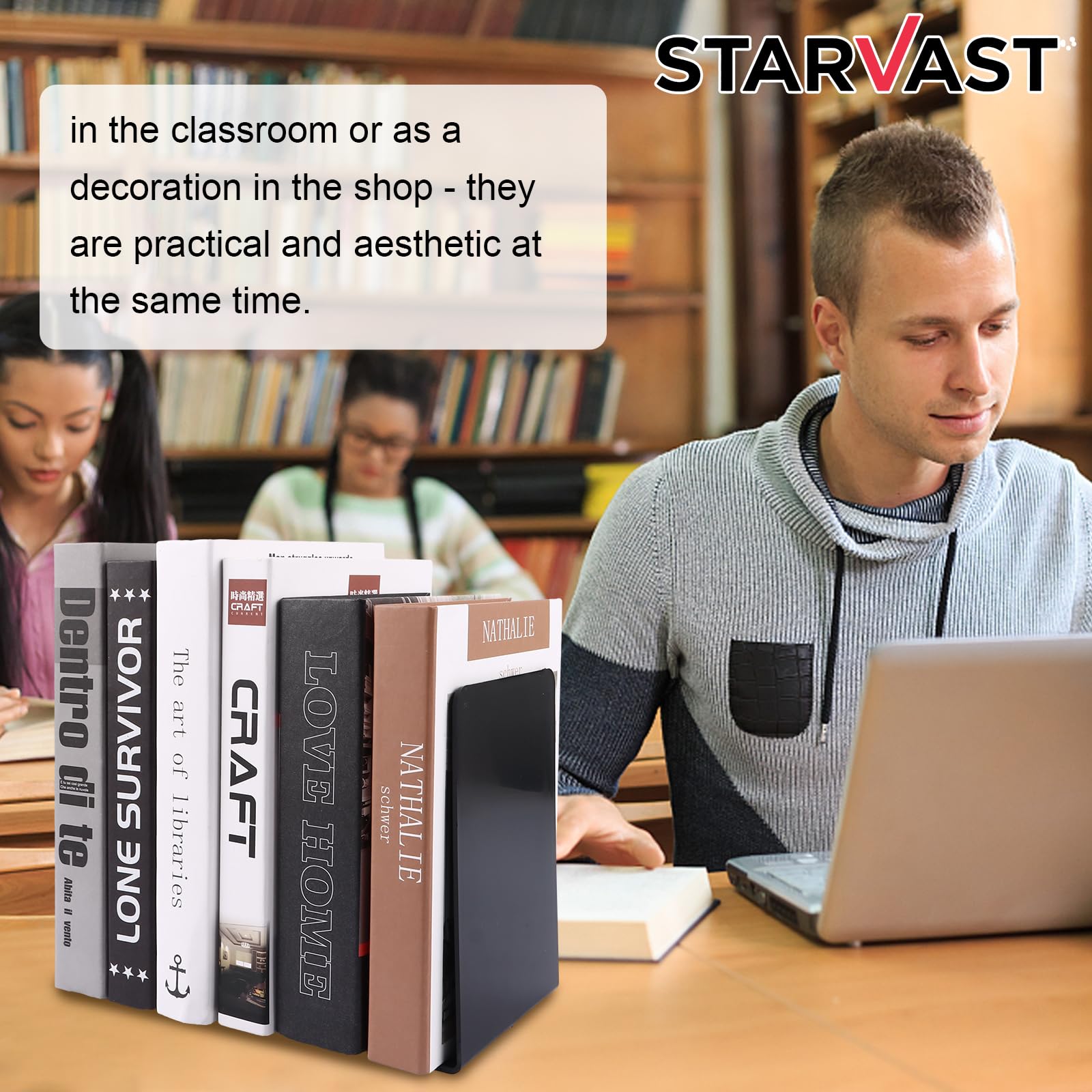 STARVAST 20 Stück Buchstütze,17x12x11.8CM,mit Rutschfester Matte Buchstütze,Leseständer Notenständer,für Schule, Büro und Zuhause,Schwarz