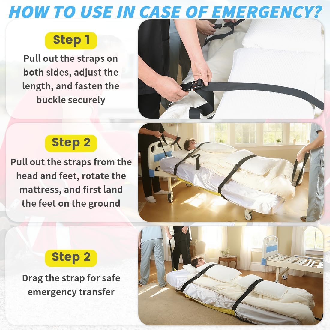 Rapid Patient Evacuation Sheet – Instant Emergency Transfer Solution for Healthcare & Home Use – Supports 330LBS – Universal Single Bed Size (72.8"x33.5")
