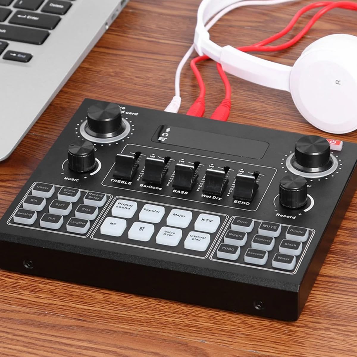 POPETPOP Tragbare Live Soundkarte mit Stimmverzerrer und Dual Handy Unterstützung Abs Material Großer Akku für Mobiles Streaming und Gaming Am Computer