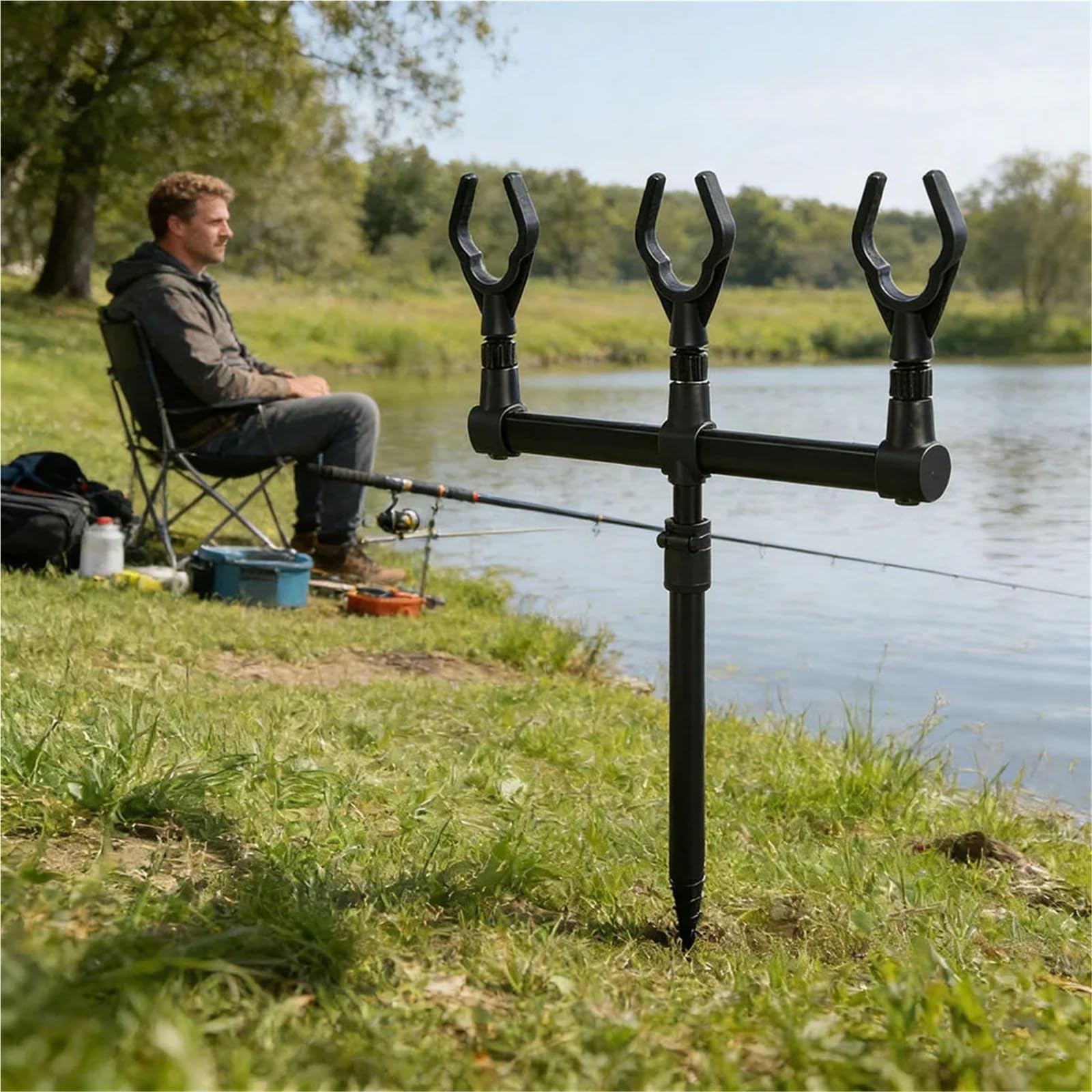 Porta Canna da Pesca 23-75 cm Supporto Multi-Asta Inserto da Terra telescopico Regolabile Accessorio portante Stabile