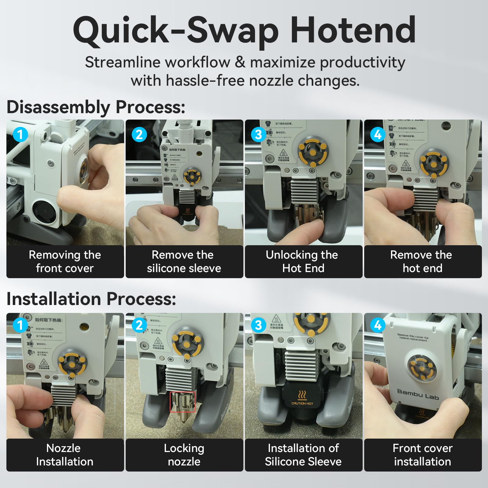 2 PCS Upgrade A1/A1 Mini/A2L Quick-Swap Hotend 0.2mm+0.4mm Rostfreier Stahl Düse Fast Speed&High Temp Integrierte Struktur mit Silikonabdeckung Compatible with Bambu Lab A1/A1 Mini/A2L 3D Drucker