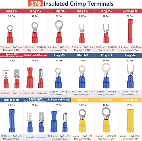 Miniatura 4 de Preciva AWG20-10 - Kit de herramientas de crimpado de terminales de cable con nuevo diseño de mango, herramienta de crimpado de trinquete aislada