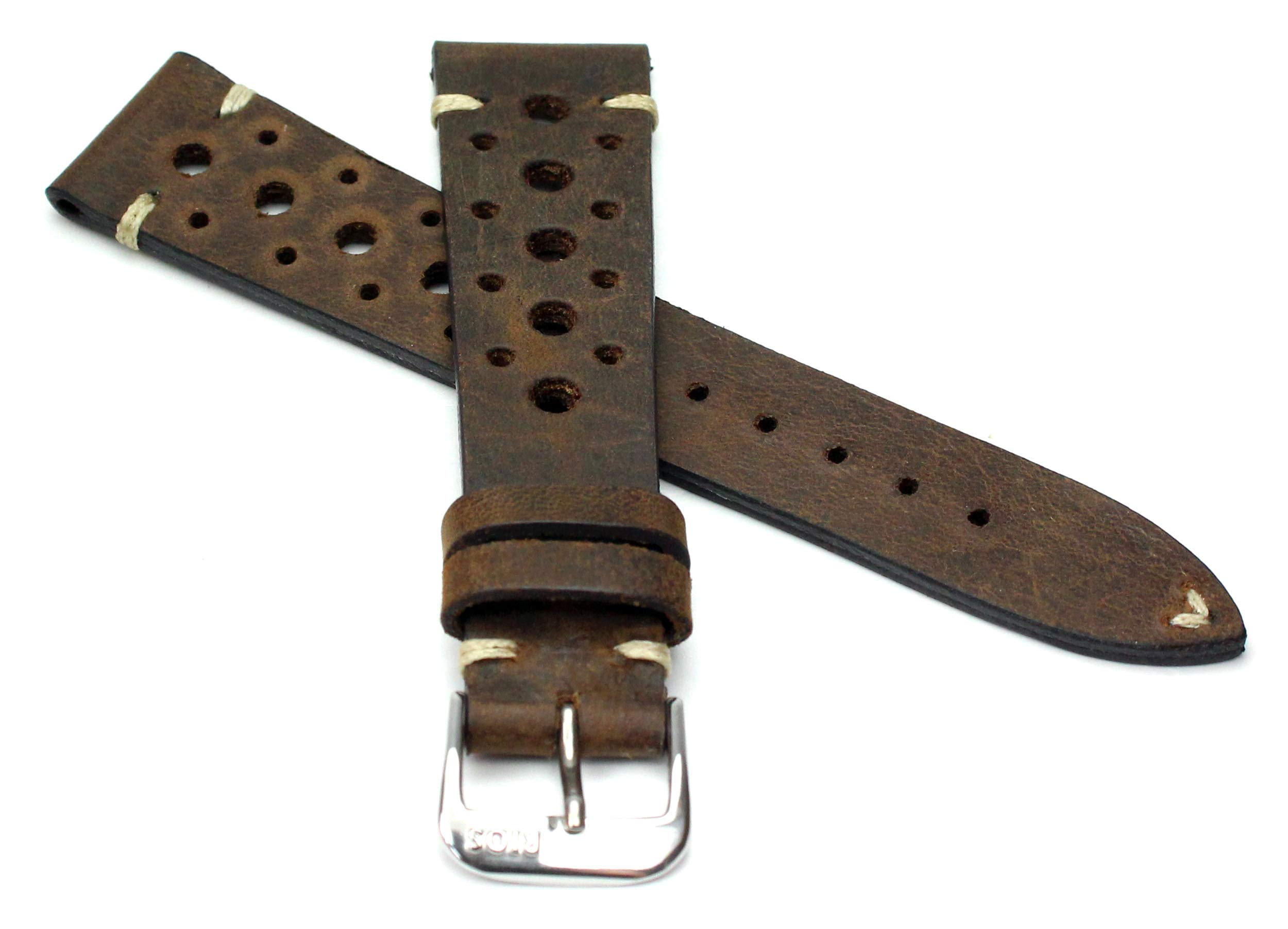 RIOS1931 Rallye Vintage Rindsleder Uhrenarmband handgemacht in Deutschland 20mm braun Mooreiche