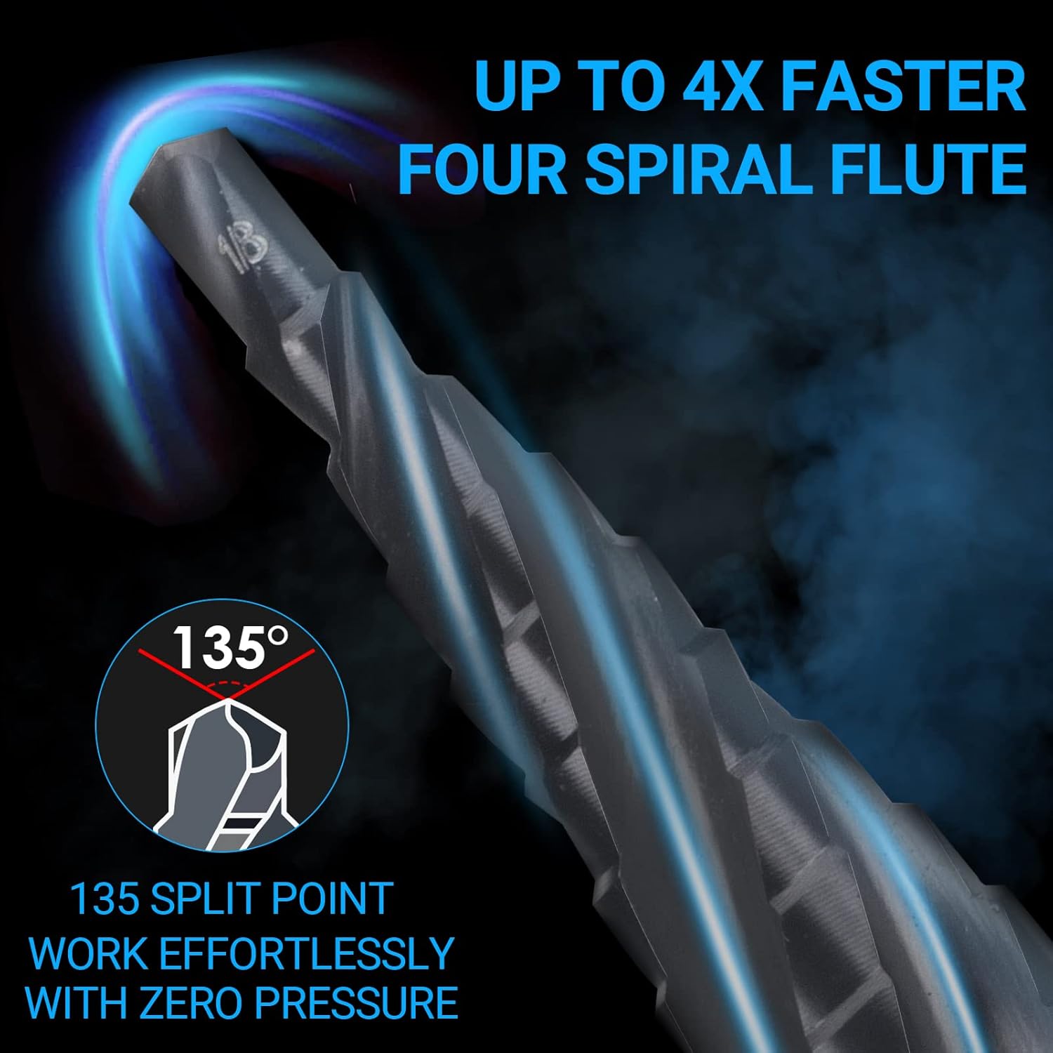 M35 Cobalt Step Drill Bit, Four Spiral Flute Unibit Step Drill Bit (1/8"-1/2") Wear-Resistant TiAlN Coated, 1/4" Hex Shank for Metal, Stainless Steel, Aluminum, Wood, Plastic (13 Size)
