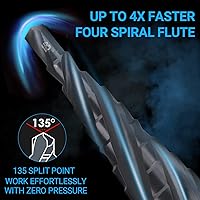 Vista 2 de MABLEVI M35 - Broca de cuatro espirales para escalones de cobalto, 1/8 a 1/2 pulgadas, resistente al desgaste, con recubrimiento TiAlN de 1/4