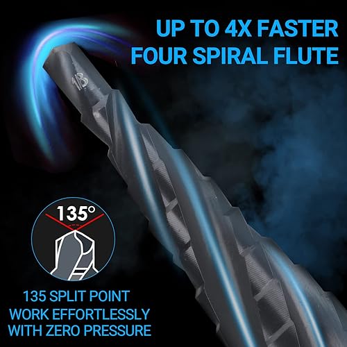 Miniatura 2 de MABLEVI M35 - Broca de cuatro espirales para escalones de cobalto, 18 a 12 pulgadas, resistente al desgaste, con recubrimiento TiAlN de 14 de