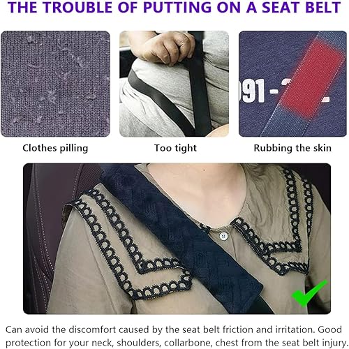 Miniatura 6 de Kewucn Almohadillas para cinturón de seguridad de automóvil, paquete de 2 fundas suaves y cómodas para cinturón de seguridad, almohadilla de arnés