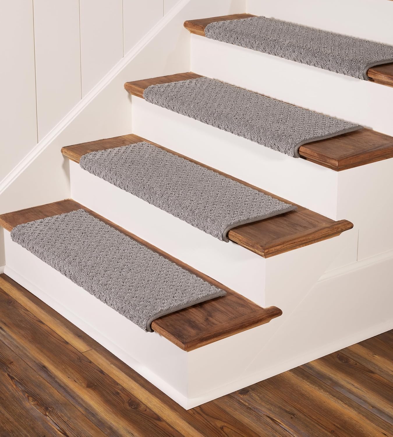 Oak Valley Designs™ Rounded Bullnose Carpet Stair Treads - Anti Slip Indoor Stair Mats for Wooden Stairs, Style: Bayside Charm, Dark Grey 35" W X 9.75