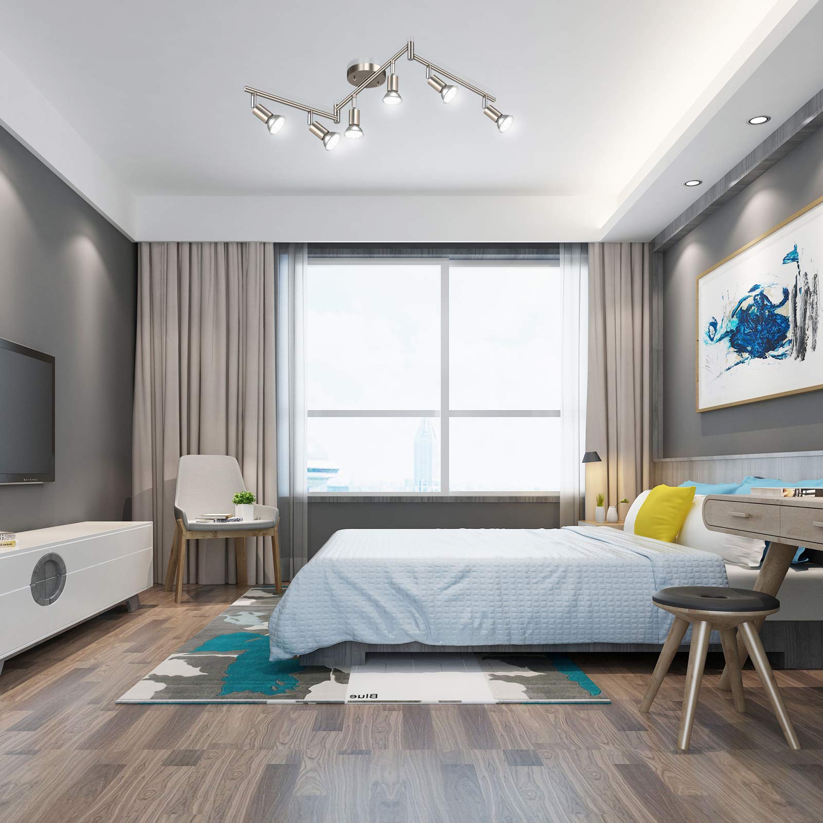 Ascher 6-Light LED Track Lighting Kit installed in a bedroom