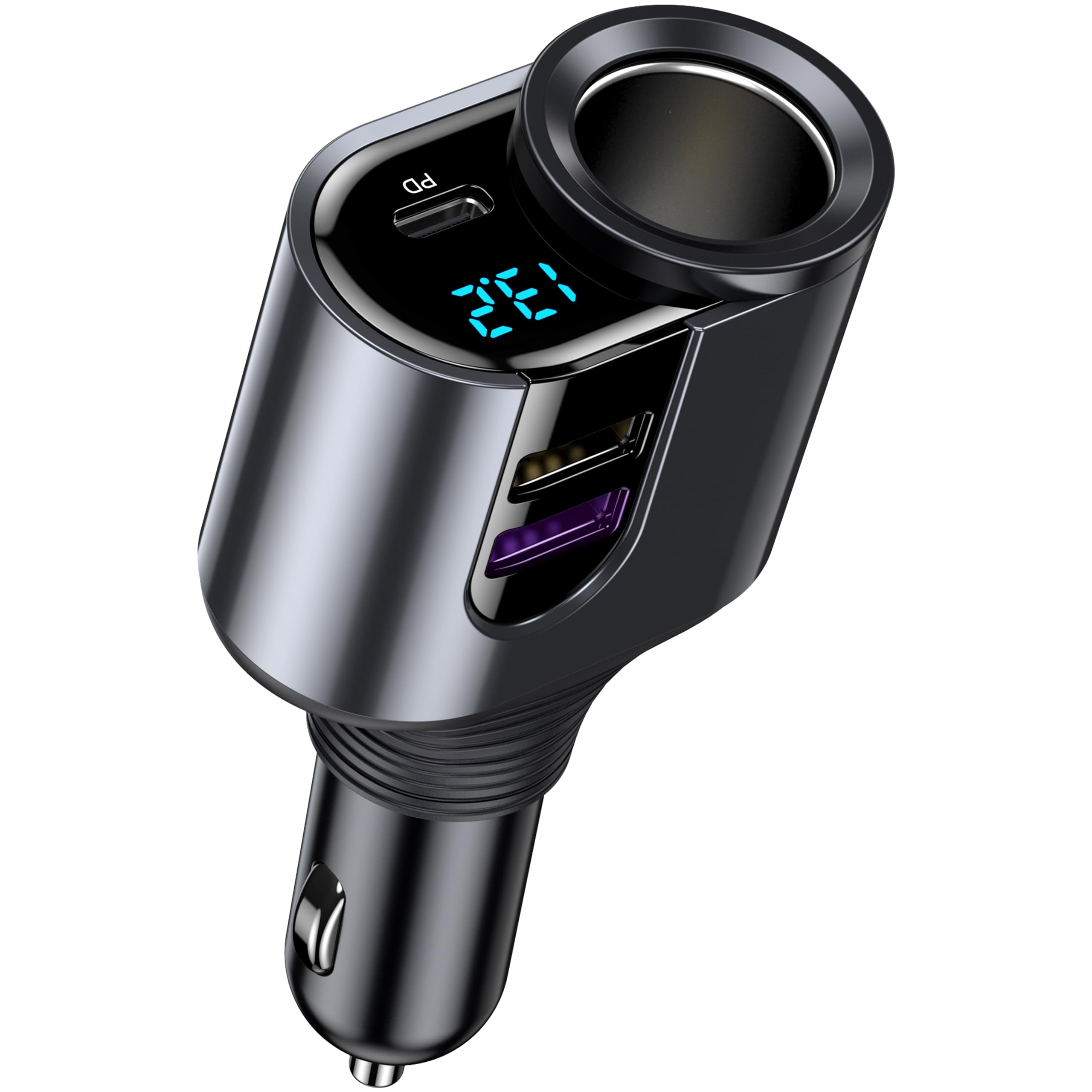 LIHAN Cigarette Lighter USB C Charger, Car Socket Plug Adapter,12V/24V Outlet Splitter with 3 USB Ports, LED Voltage, Compatible for iPhone 15/15 Plus/15 Pro/15 Pro Max, Galaxy S23/22, Pixel, GPS