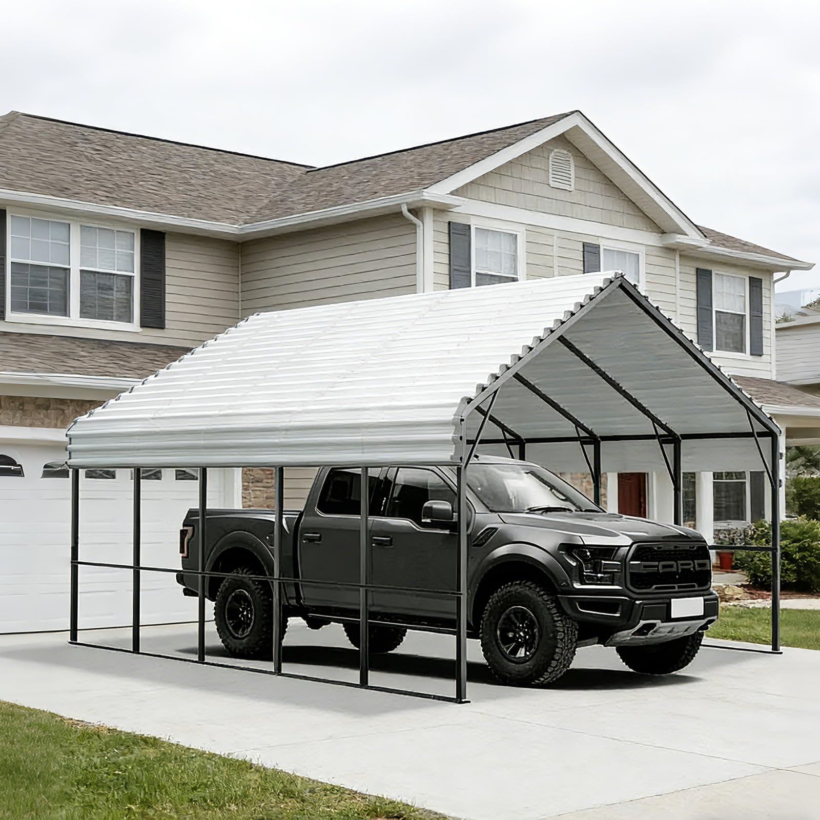 Metal Carport Heavy Duty 13x26ft Outdoor Galvanized Steel Car Port