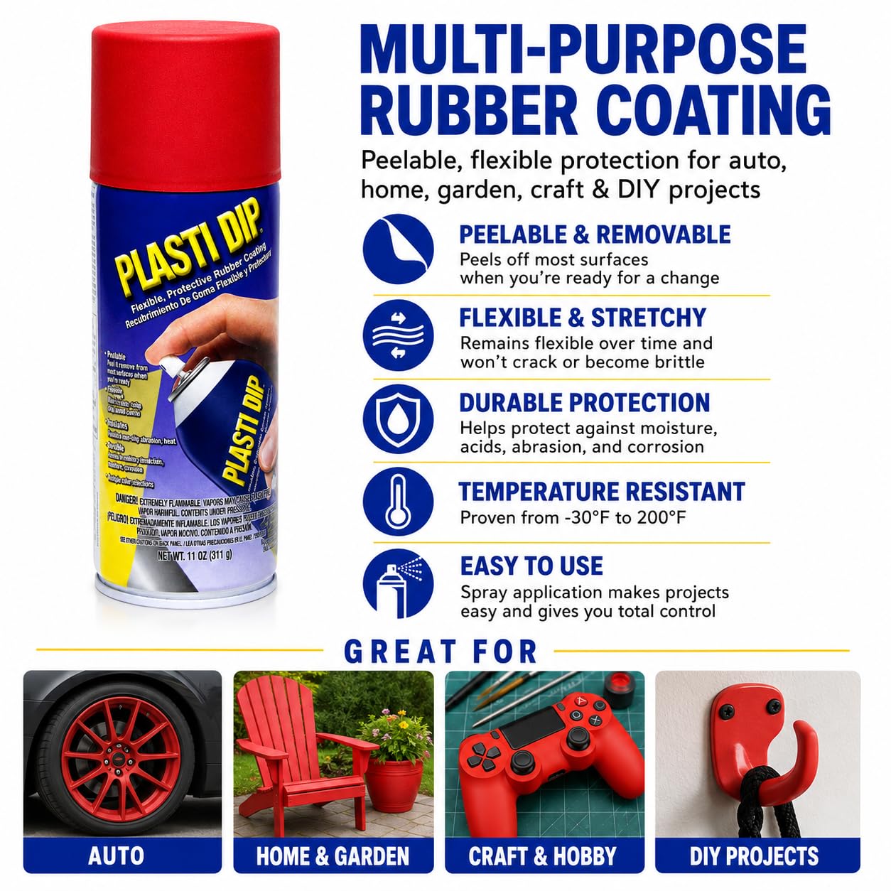 Performix 11201 Plasti Dip Red Multi-Purpose Rubber Coating Aerosol - 11 oz. by Plastic Dip Intl.