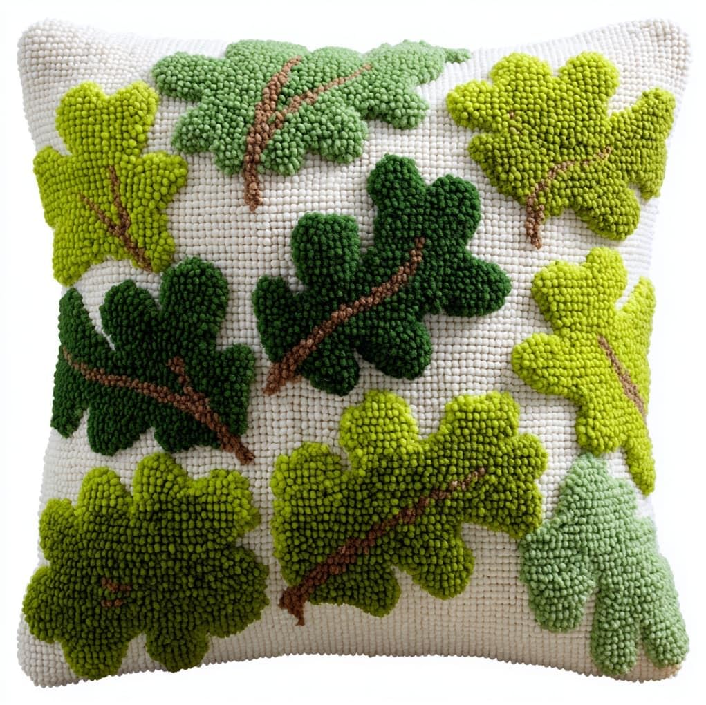 WallustrioaW Latch Hook Pillow Kits 43x43cm,Oak Leaves