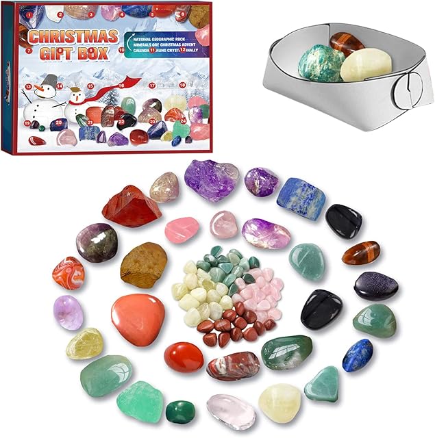 Loozykit Crystal Advent Calendar 2022, Christmas Healing Crystal Surprise Blind Box, 24 Days Christmas Countdown Calendar, Polished Stones Xmas Advent Calendar for Kids Girls Boys(#1)