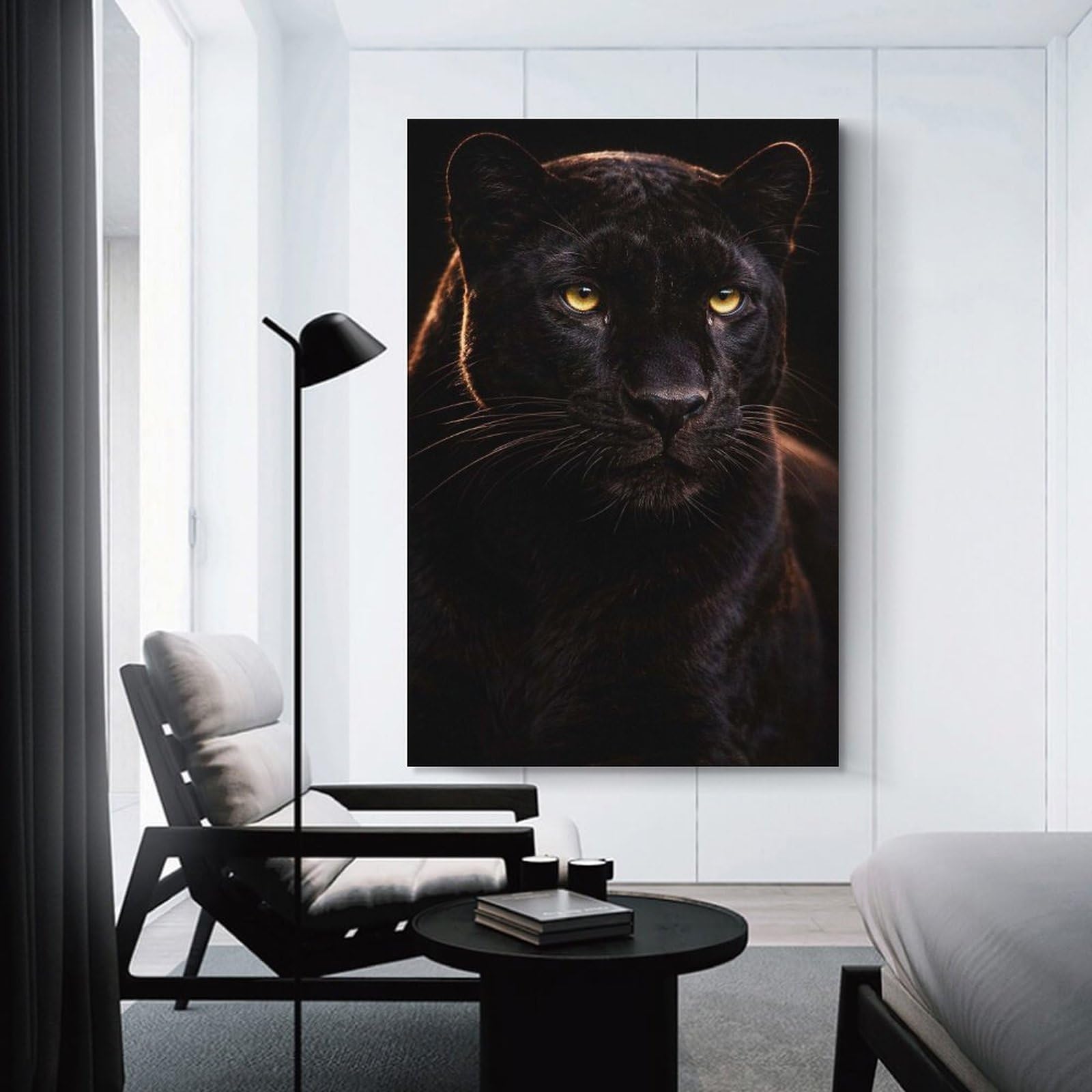 Junmoney Canvas Wall Decor Black Panther Portrait(2), 24x36inch(60x90cm), for Bedroom, Guest Room Or Reading Nook, Decorative Wall Art for Cosy Rooms