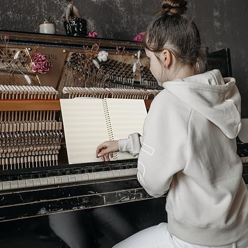 Miniatura 4 de Cuaderno con hojas en blanco para música, composición, manuscrito, con diseño de teclado de piano, 50 hojas, 26 x 19 cm., negro (Black Piano)