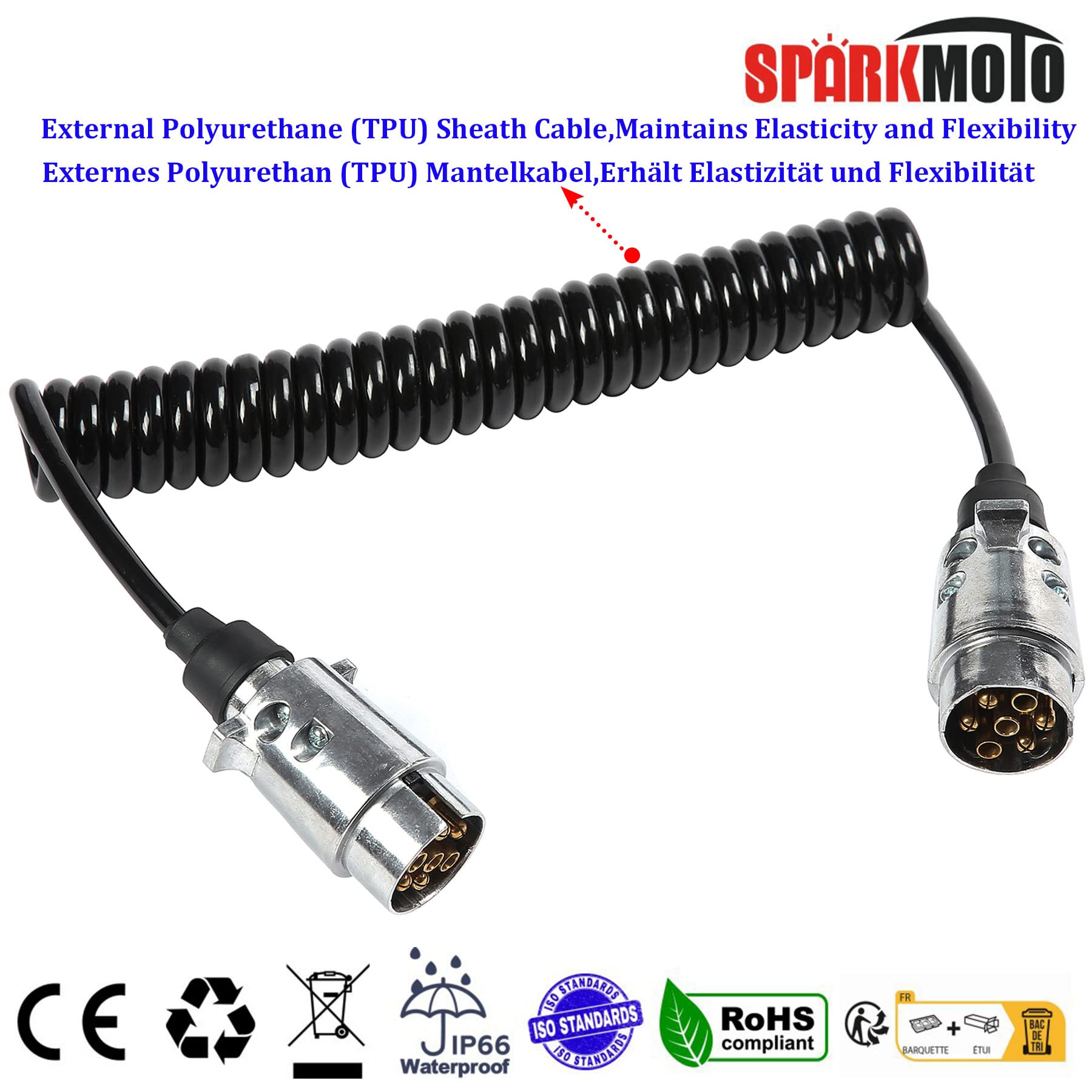 Rallonge Remorque 7 Fils 2 Mètres – Prise Mâle/mâle 12V Pour Caravane, Camping-car, Porte-vélos