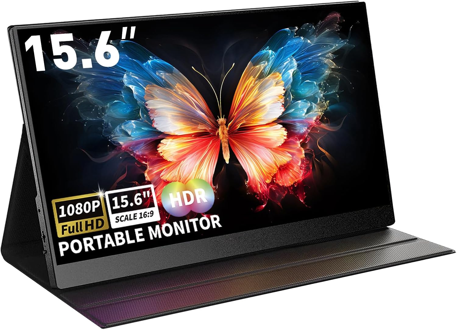 Portable Monitor 15.6" 1080P FHD USB-C HDMI Computer Display with Smart Cover and Dual Speakers, Travel Monitor for Laptop Mac PC Phone PS4/5 Xbox Switch