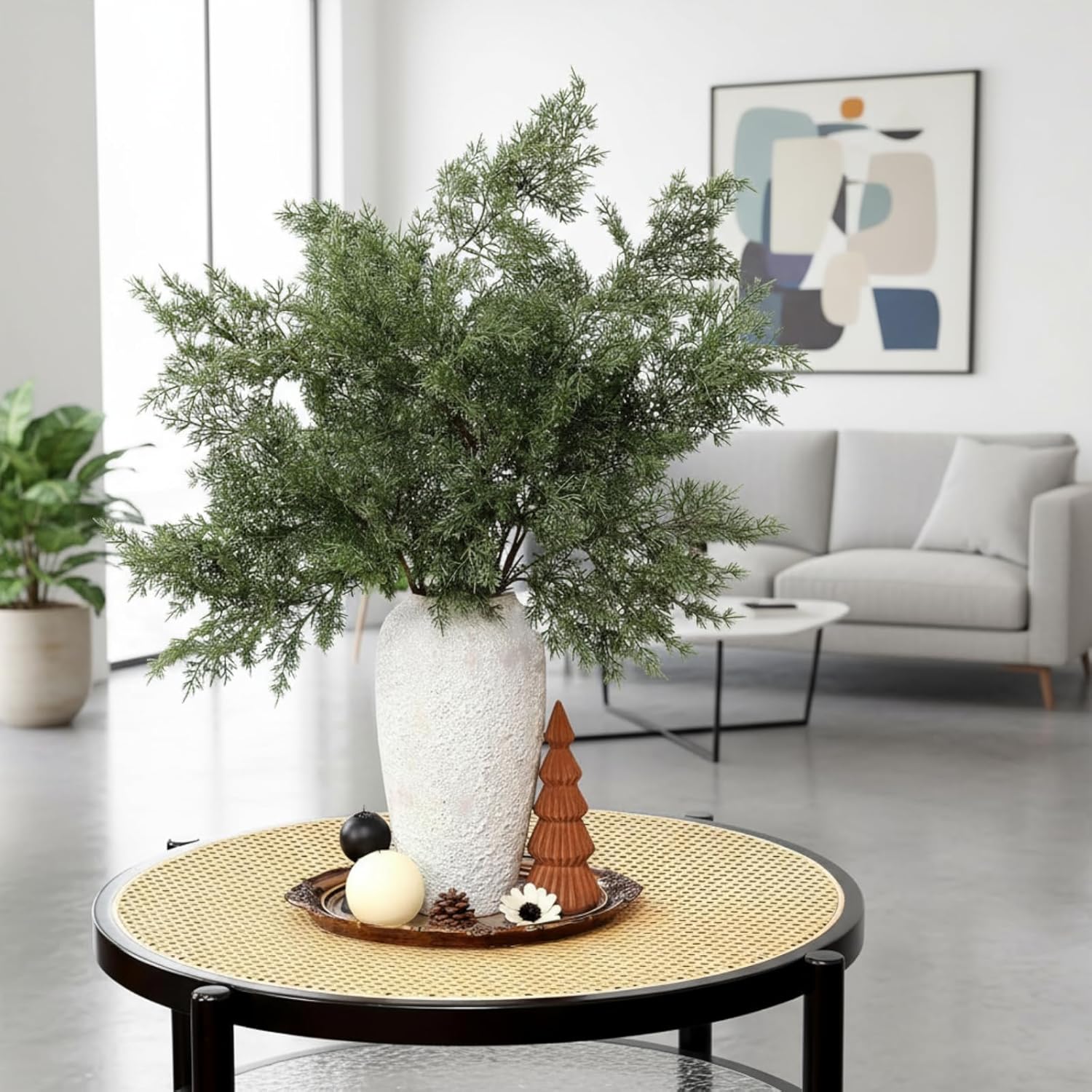 Giegxin 6 Pcs Real Touch Cedar Stem 36 Inch Modern Artificial Christmas Cedar Pine Branches Realistic Greenery Picks Stem Fake Evergreen for Vase Decorating Wreath DIY Crafts Home Decor 6 36 Inch