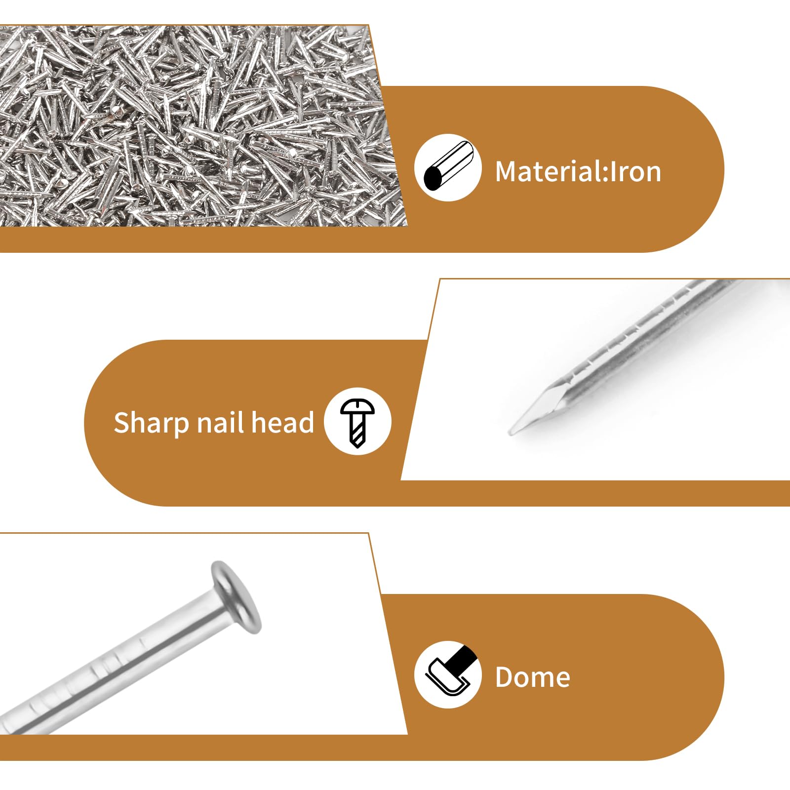 Golden Nails Round Head, Pack of 1500 Small Golden Nails, 1 x 10 mm Brass Coated Nails, Round Head - Image 3