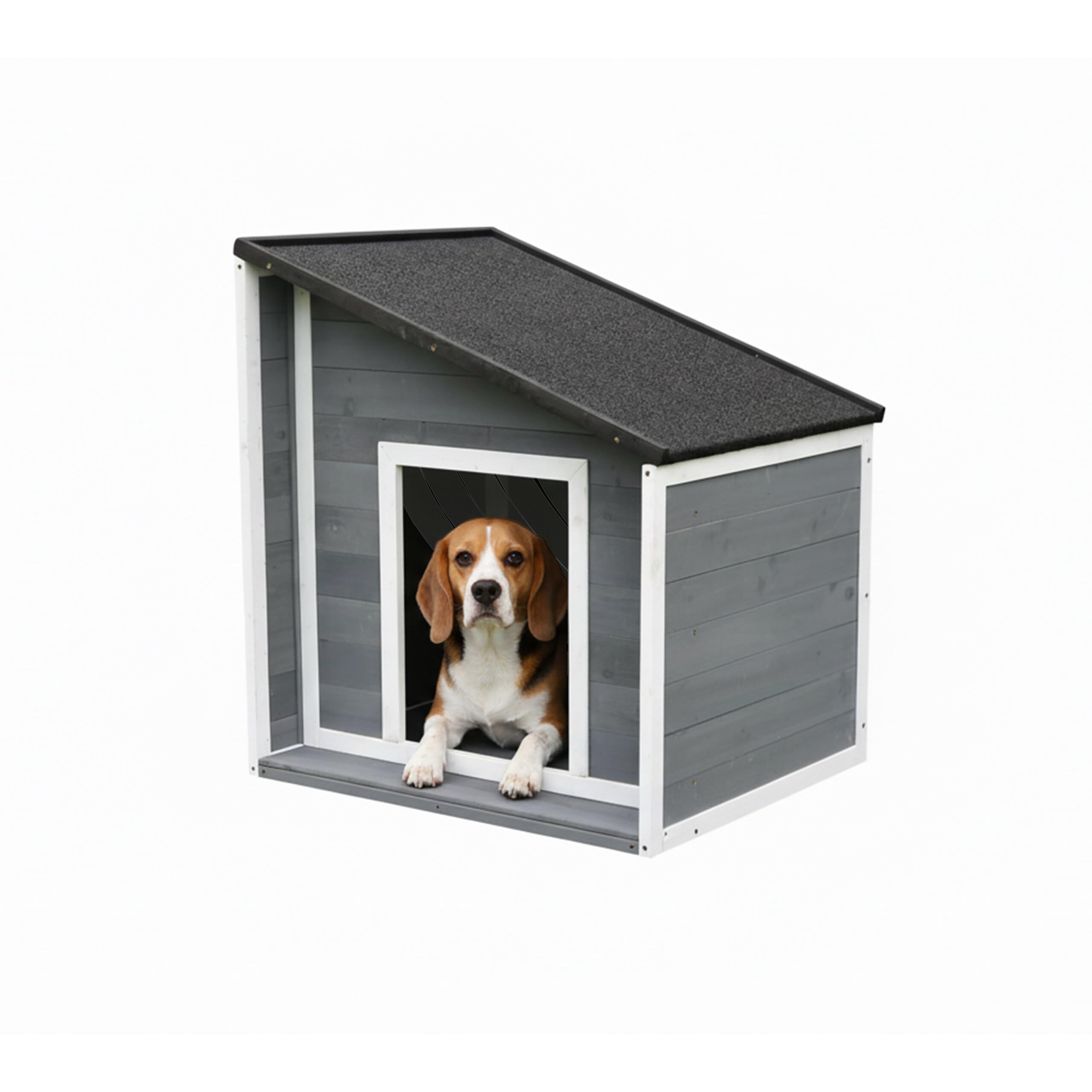 Caseta para Perros Relaxdays, Madera, Impermeable, Techo abatible, HBT: 77 x 71 x 58 cm, Gris/Blanco