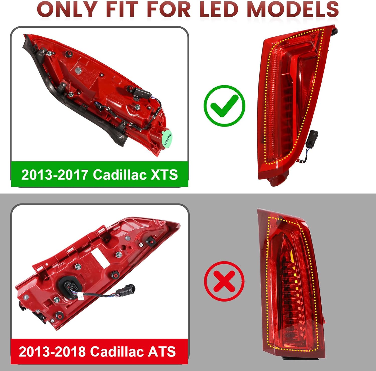 LED Tail Lights Assembly Compatible with 2013-2017 Cadillac XTS,Right Passenger Side Rear Light Taillights Replacement # 23238006