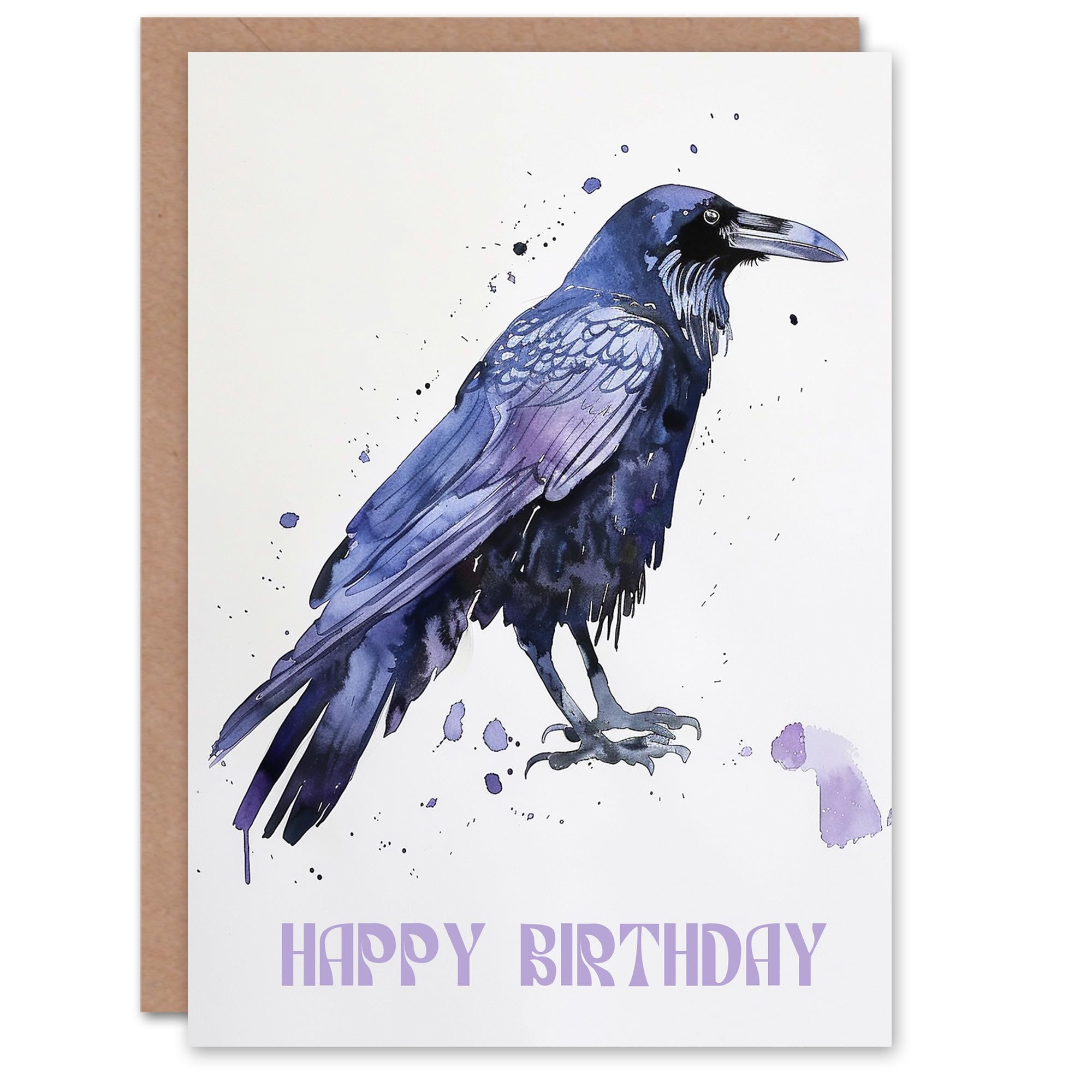 Raven Bird Blue Purple Watercolour Portrait Birthday Card