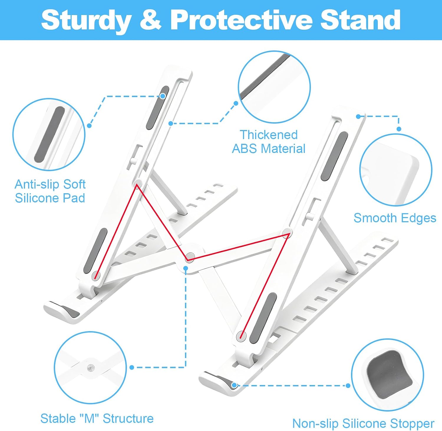 SAYEEC Laptop Stand for Desk Portable Laptop Riser 10-Levels Angles Adjustable Computer Stand ABS+Silicone Foldable Laptop Stands Ventilated Cooling Notebook Holder for 10-15.6" Laptops Tablet (White)