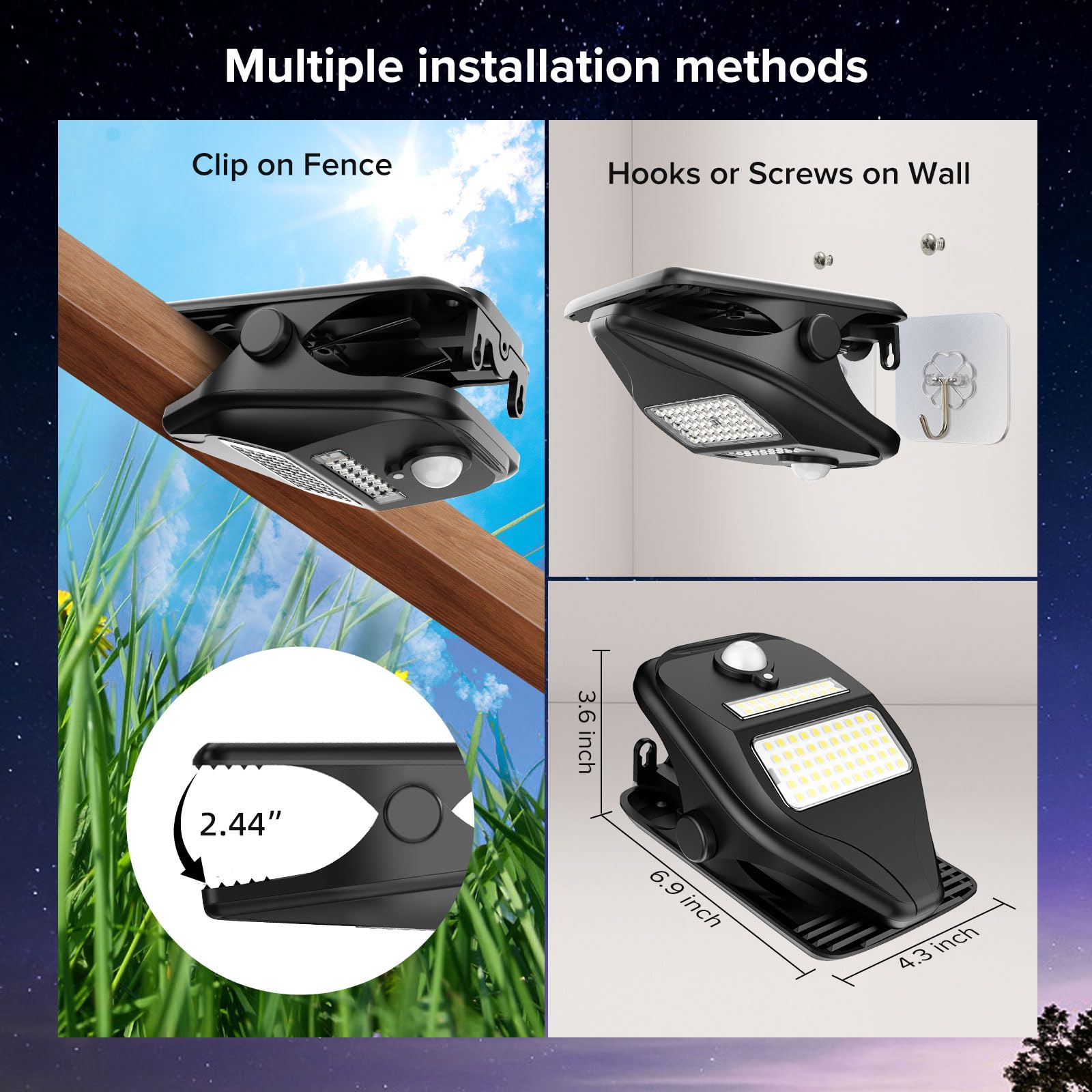 SANSI Luci solare per esterni, 500 lm, con sensore di movimento, 60 LED, 3 modalità, 2 modalità di montaggio, per recinzione, garage, campeggio, vialetto