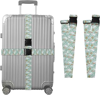 Spring Rabbits Carrots Teal Print Luggage Straps for Suitcases Luggage Ribbons and Identifiers 2 Pack, Adjustable Lenth 52"-97"