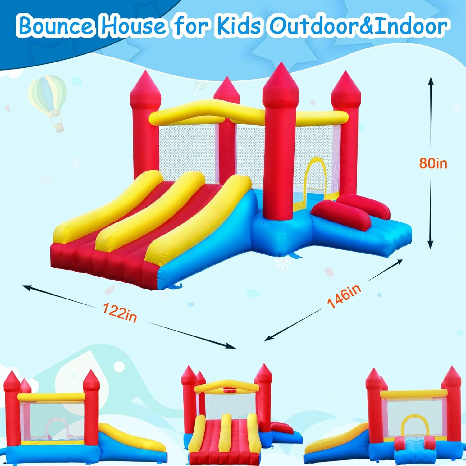 Bounce House with Double Slide,Large Jump House for Kids Inflatable Bouncer with Air Blower Indoor/Outdoor Bouncy Castle for Backyard,Park & Birthday Parties (Bounce House with Dual Slide)