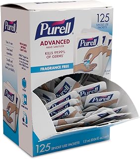 PURELL Singles Advanced Hand Sanitizer Gel Packets, Fragrance Free, 125 Count Travel Size - Kills 99.99% Germs On-the-Go