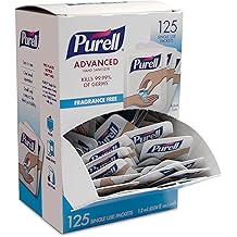 PURELL SINGLES Advanced Hand Sanitizer Gel, Fragrance Free, 125 Count Single-Use Travel-Size Packets - 9620-12-125EC (Pack of 1)