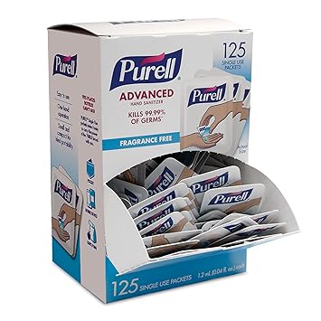 PURELL SINGLES Advanced Hand Sanitizer Gel, Fragrance Free, 125 Count Single-Use Travel-Size Packets - 9620-12-125EC Pack of 1