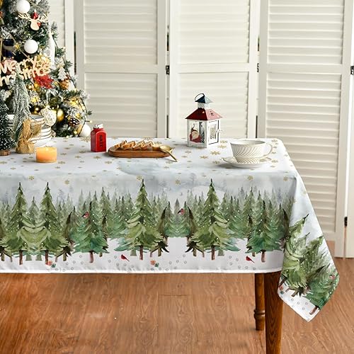 Horaldaily Mantel de Navidad de 60 x 104 pulgadas, diseño de árboles de nieve dorados, lavable, para decoración de fiestas, pícnic, cenas