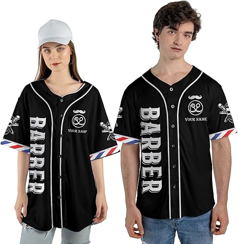Miniatura 4 de Camiseta de béisbol de peluquería personalizada, peluquería béisbol Jersey Barber, herramientas de sombrero de peluquero para hombre de peluquero