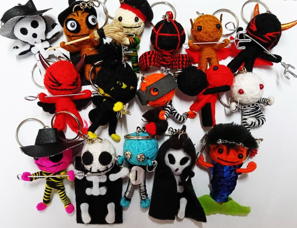Padee Wholesale Bulk Random Lot 25 Pcs Voodoo Dolls Character Keychain Keyring Keyfob Ornament Hanging Bags Wallets Cars(25)