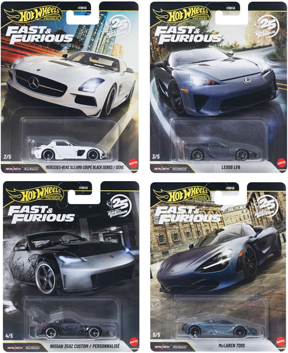 Hot Wheels Premium Fast & Furious 25th Anniversary Die-Cast Car Bundle of 4