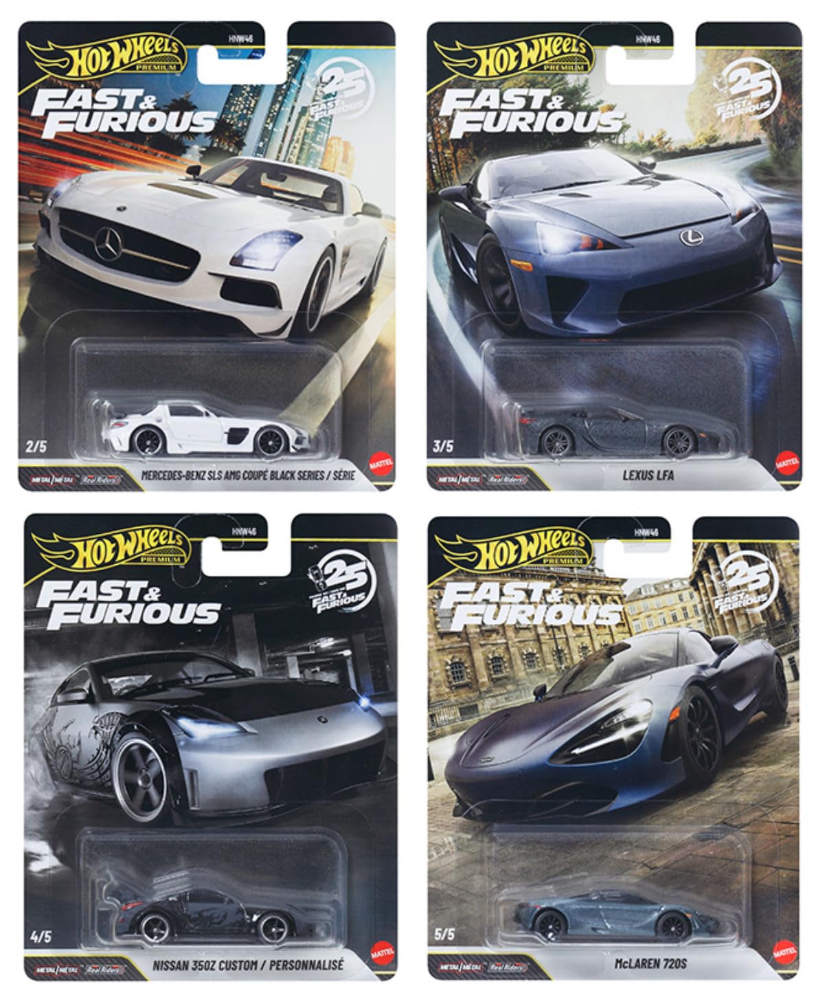 Premium Fast & Furious 25th Anniversary Die-Cast Car Set of 4