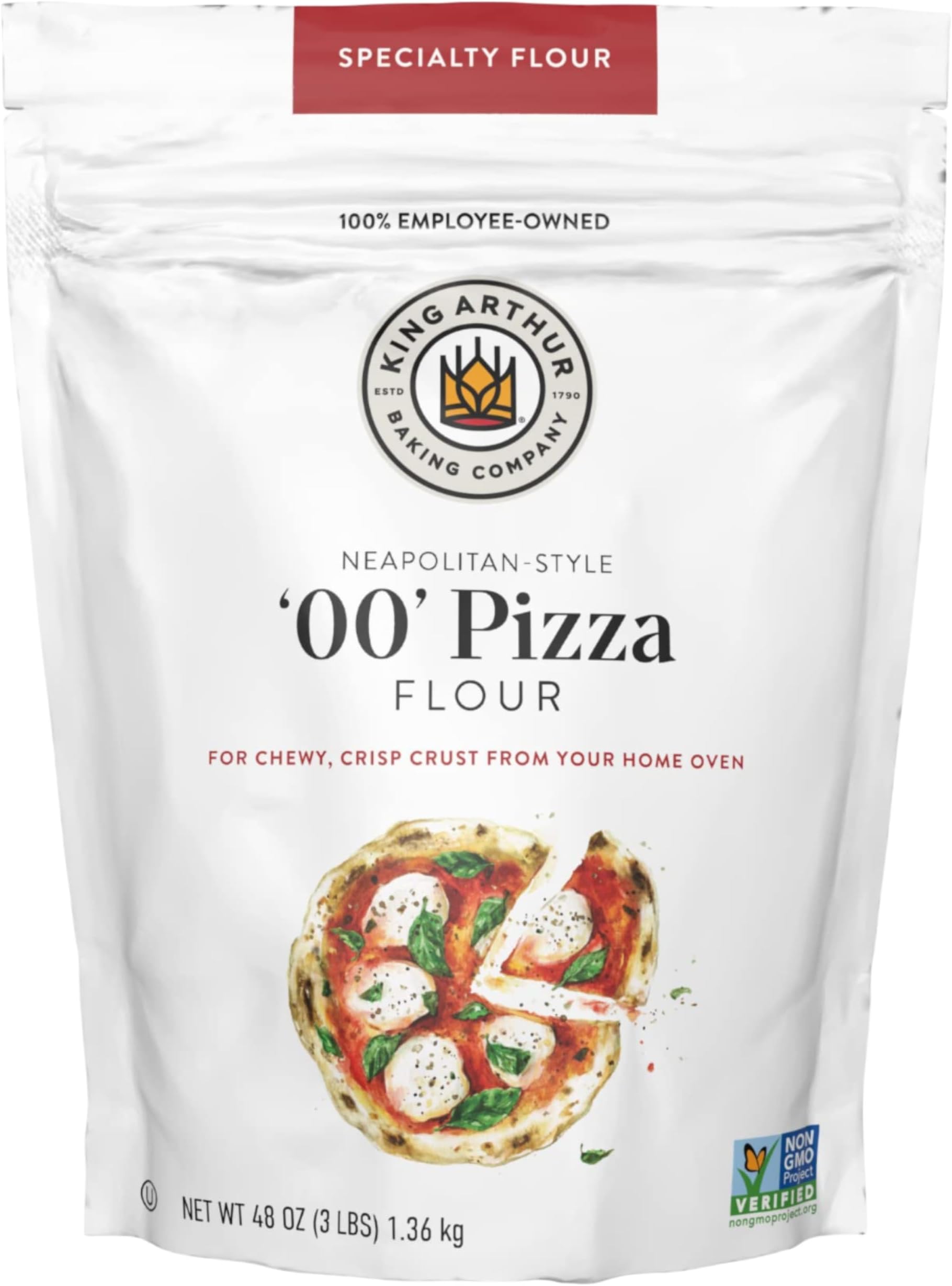 King Arthur 00 Pizza Flour, Non-GMO Project Verified, 100% American Grown Wheat, 3lb